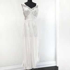 Vintage 1950s Satin Fairy Lace Lingerie Empire Maxi Slip Dress